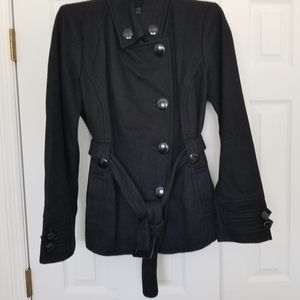 Giacca Black Asymmetrical Wool blend jacket with side pockets/belt  size XL